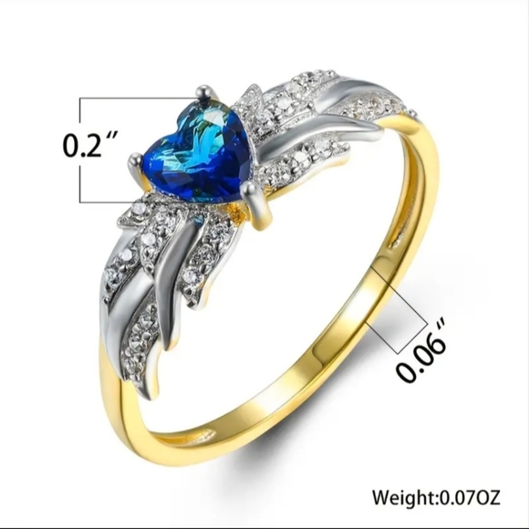 Sterling Silver 925 Beautiful Blue Heart 💙 and Wings Ring 💍!! 💍 - Picture 9 of 14